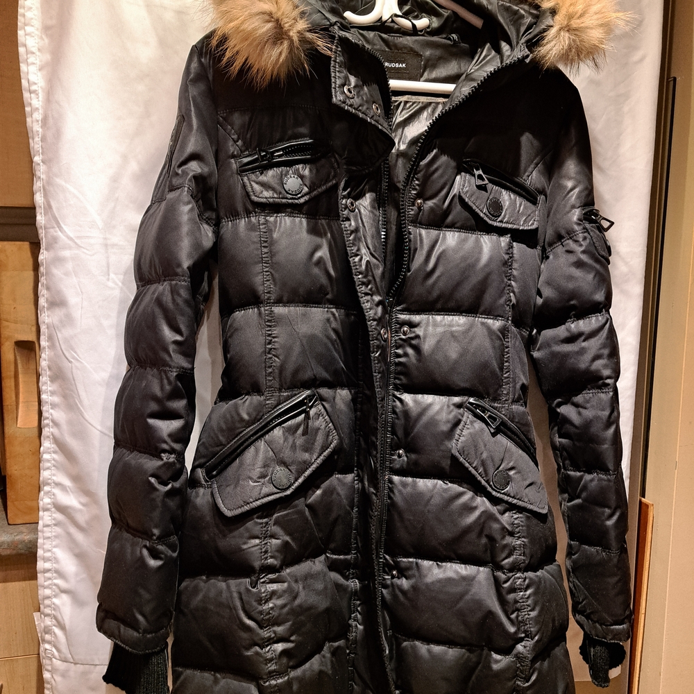 RUDSAK Black Puffer Coat with Faux Fur Hood